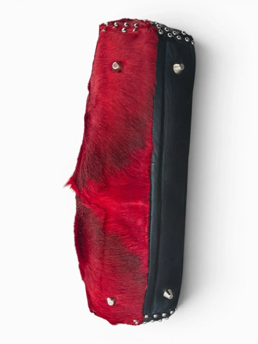 King Ranch Red-Dyed Springbok Tote, Black Leather Trim, Chrome Studs